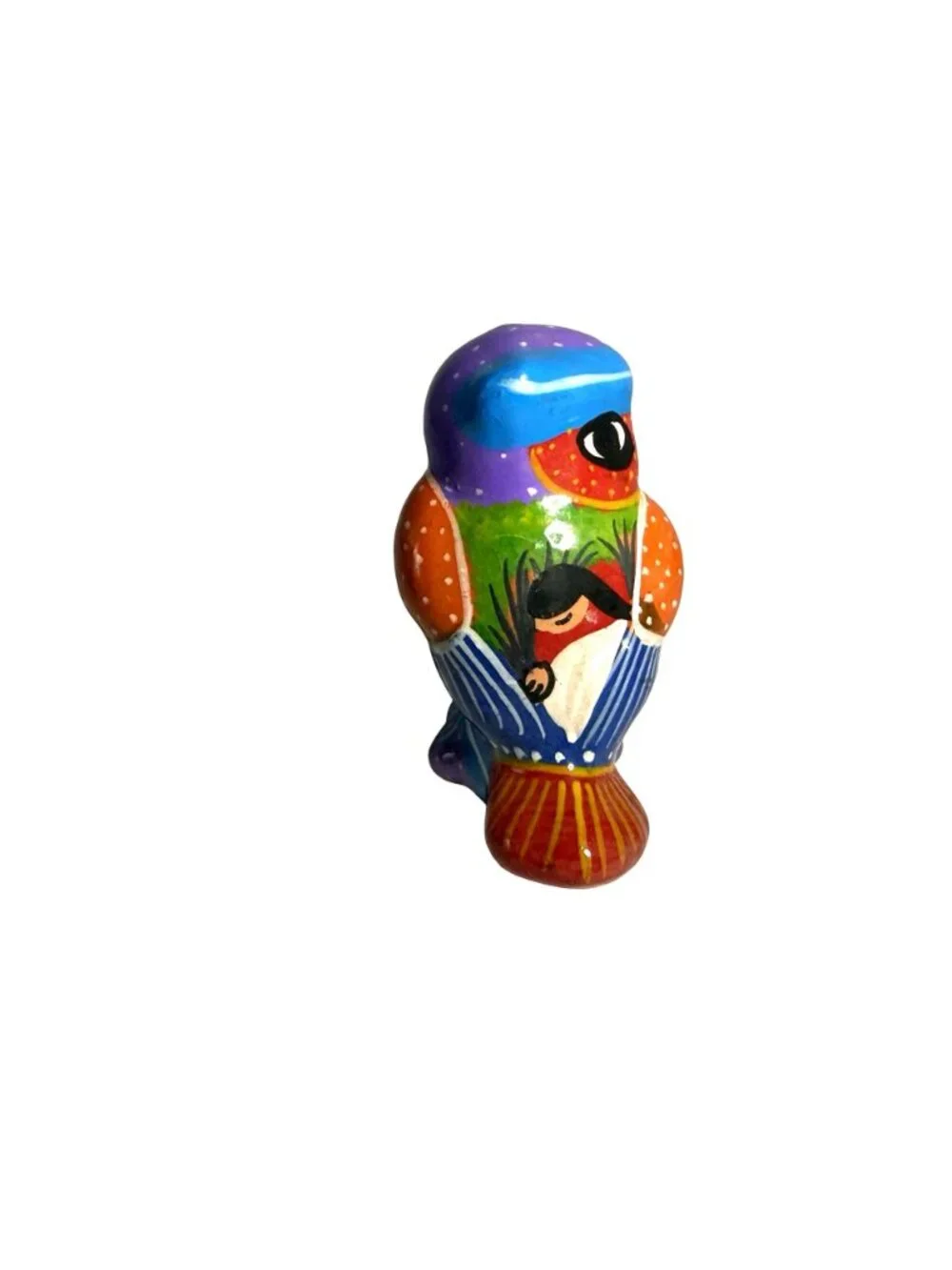Hand-Painted Mexican Talavera Red Clay Owl Figurine Colorful Folk Art